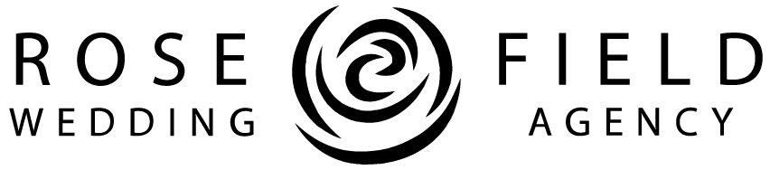Rosefield Wedding Agency logo with a circular rose emblem between the words “ROSEFIELD WEDDING” and “AGENCY” in black text on a transparent background.