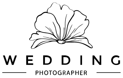 Black floral line-art logo with the words “WEDDING PHOTOGRAPHER” in bold uppercase text on a transparent background.